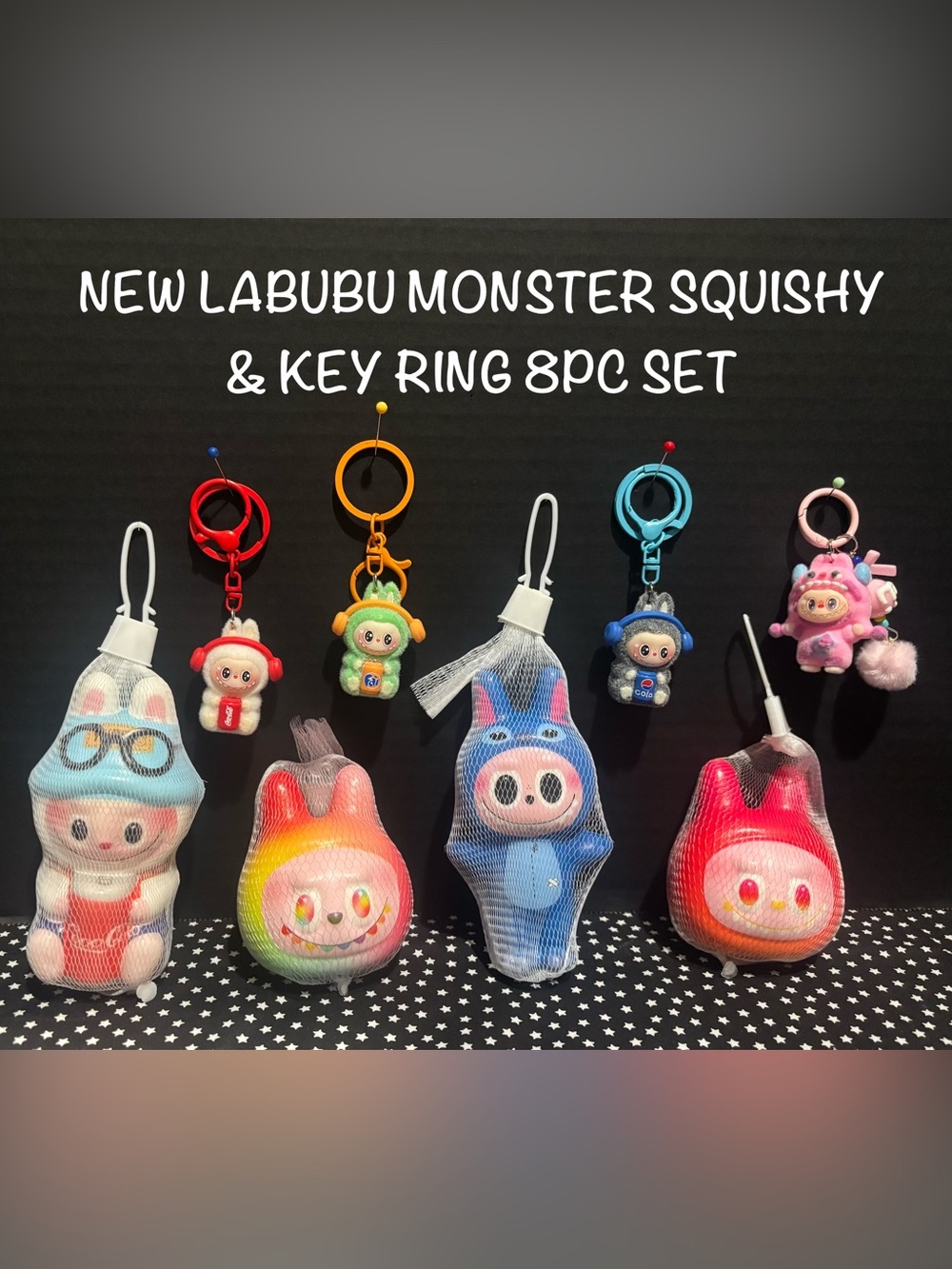 Labubu Monster Squishy Keychain Set - Multicolor Plush Keyring Figurines